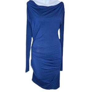 Michelle Jonas Travelware Navy Ruched Dress Long Sleeves Size S